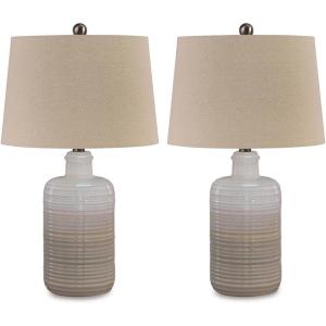 Signature Design by Ashley Marnina Ceramic Table Lamp in Taupe (Set of 2)(Marnina)