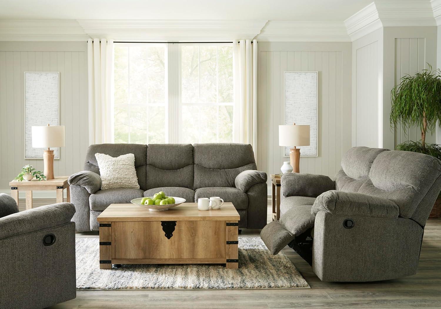 imageSignature Design by Ashley Alphons Transitional Tufted Reclining Loveseat Light GrayLight Gray