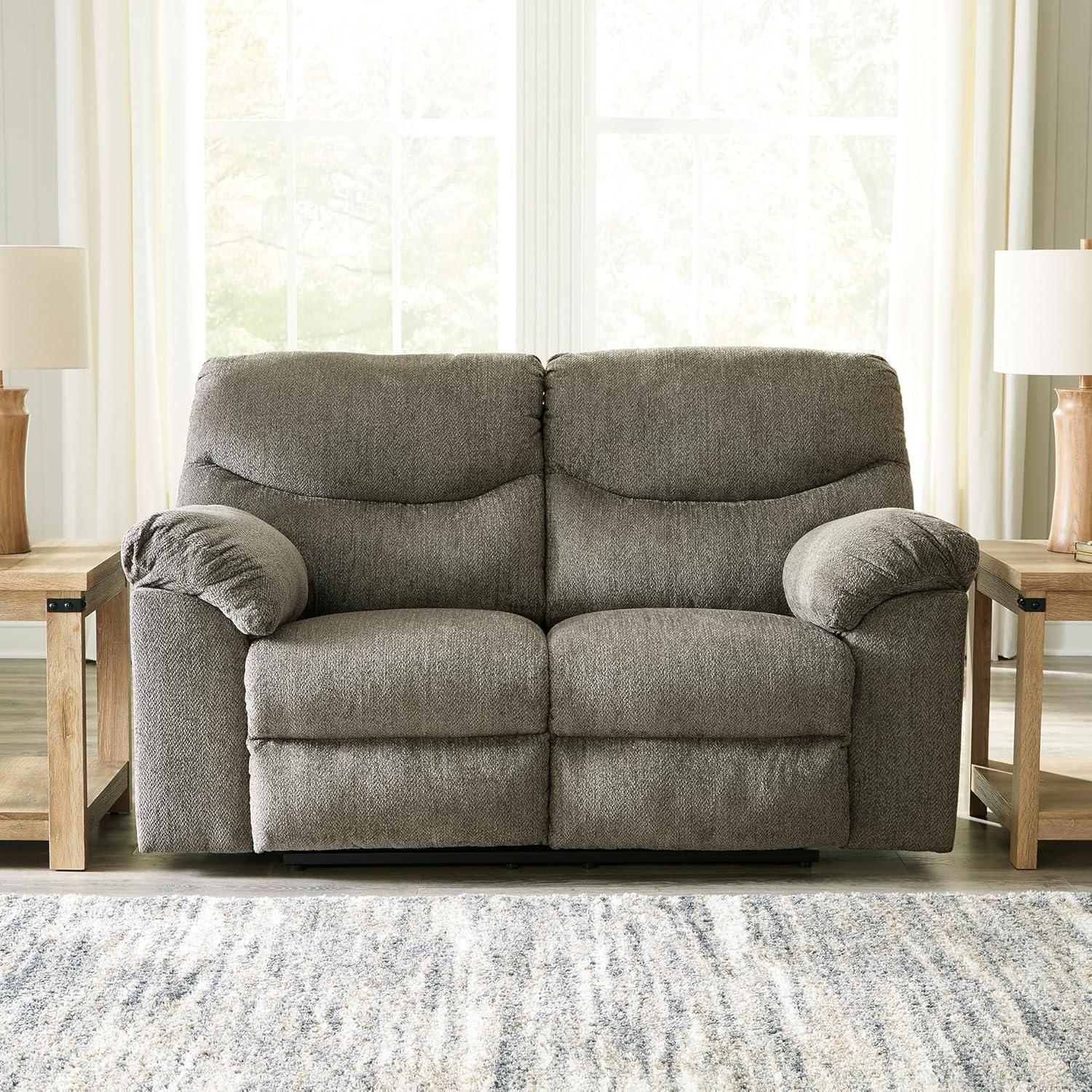 imageSignature Design by Ashley Alphons Transitional Tufted Reclining Loveseat Light GrayLight Gray