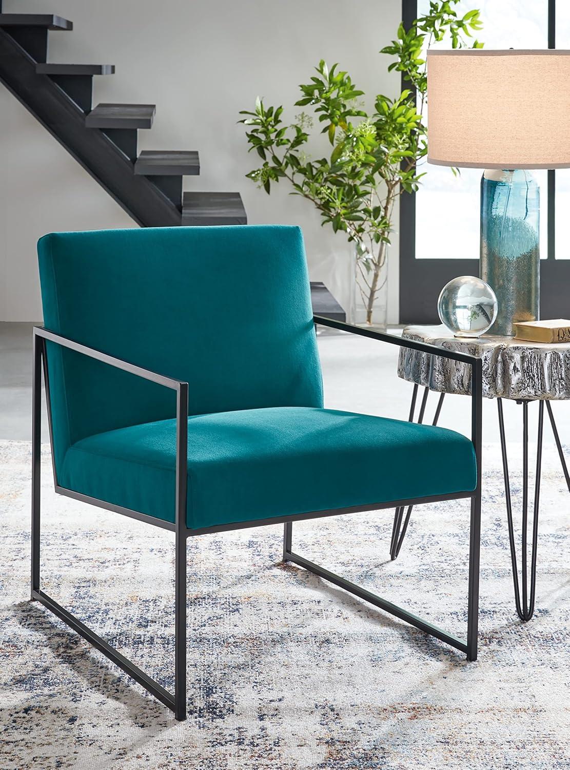 imageSignature Design by Ashley Aniak Contemporary 17quot Velvet Upholstery with Metal Frame Accent Chair Blue ampamp BlackVelvet Blue Black