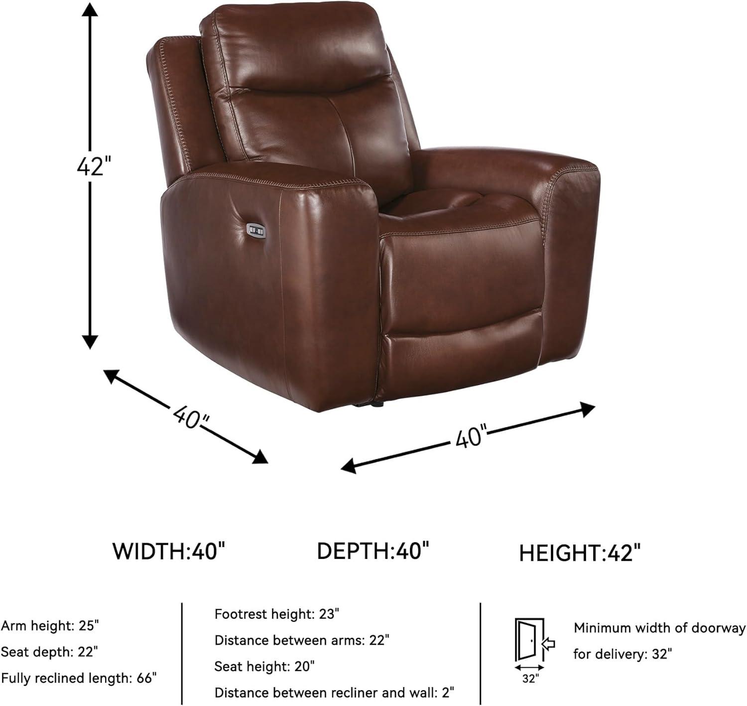 imageSignature Design by Ashley Mighty Moves Contemporary Leather Match Power Recliner with USB Ports Dark Brown