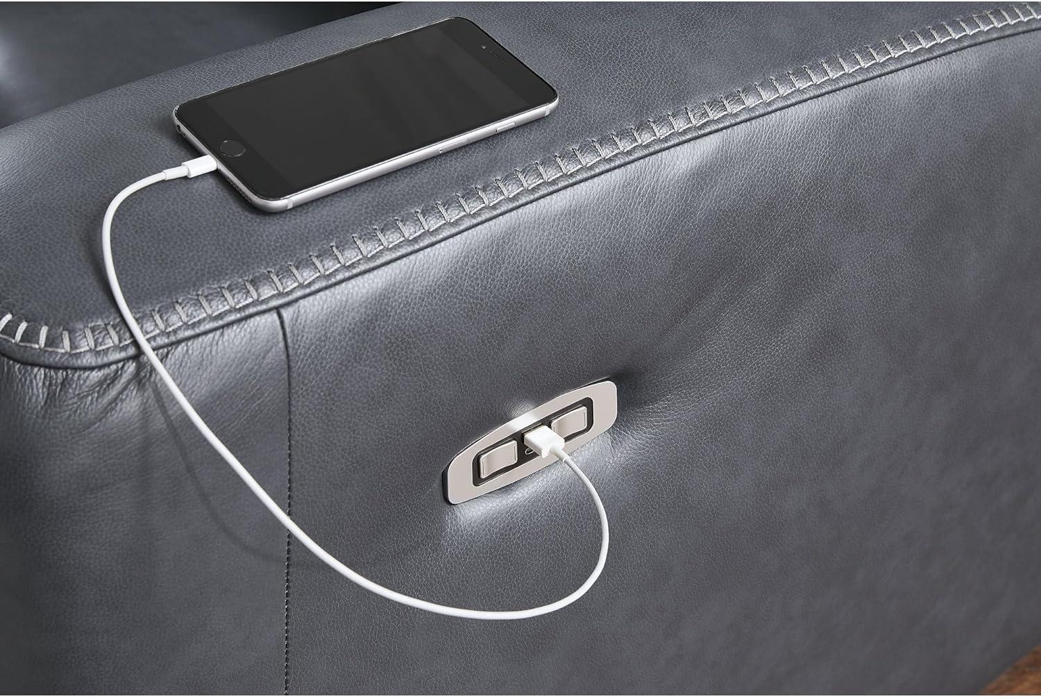 imageSignature Design by Ashley Mighty Moves Urban Leather Match Power Recliner Adjustable Headrest USB Charging Port and Storage Blue