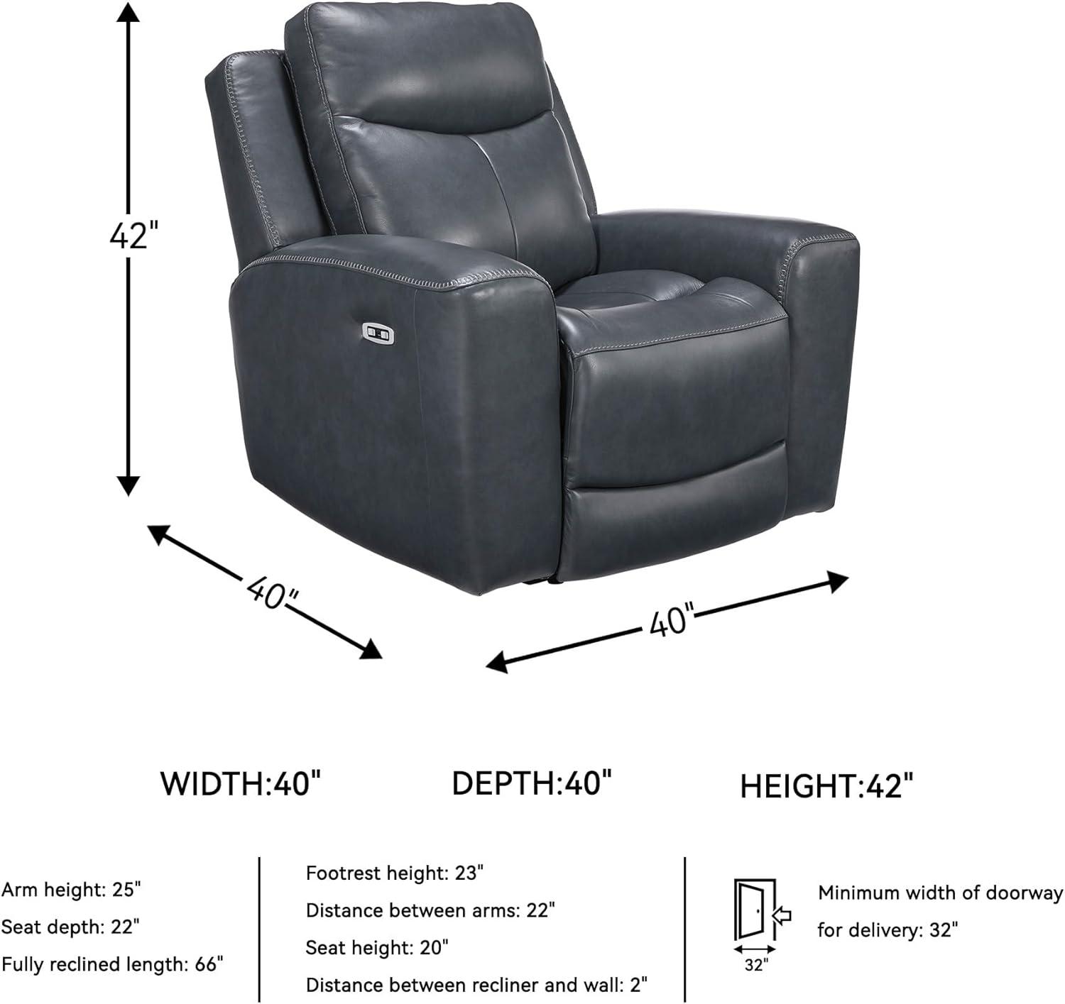 imageSignature Design by Ashley Mighty Moves Urban Leather Match Power Recliner Adjustable Headrest USB Charging Port and Storage Blue