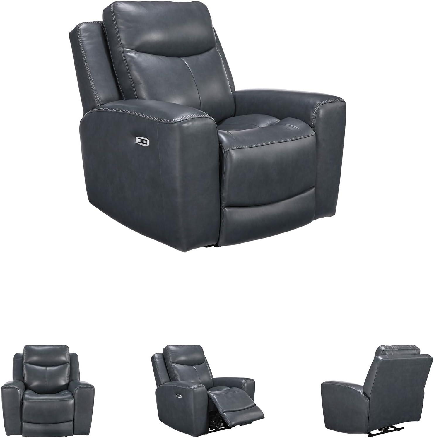 imageSignature Design by Ashley Mighty Moves Urban Leather Match Power Recliner Adjustable Headrest USB Charging Port and Storage Blue