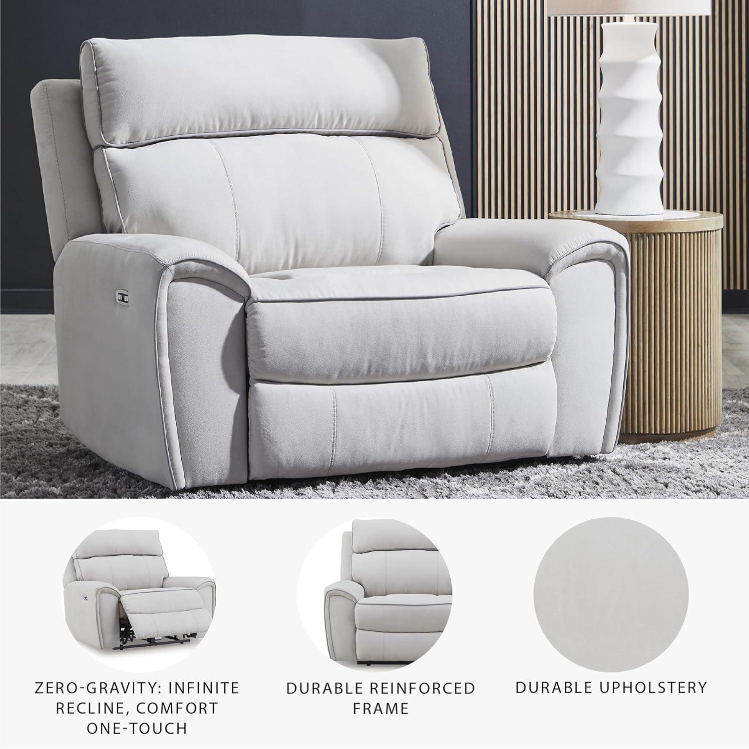 imageSignature Design by Ashley Tealwell Contemporary Power Recliner with Adjustable Headrest and USB Charging Port Light Gray