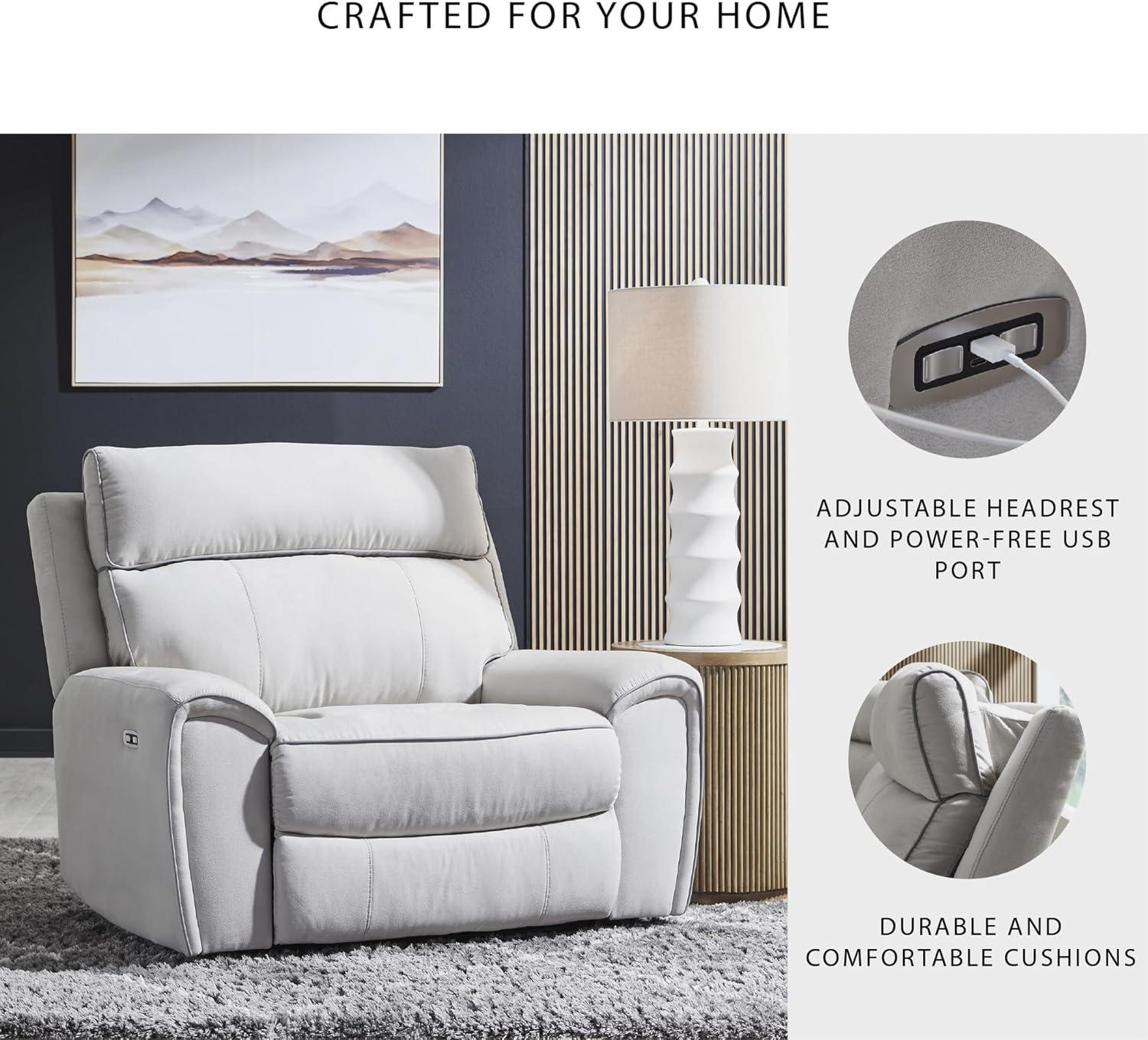 imageSignature Design by Ashley Tealwell Contemporary Power Recliner with Adjustable Headrest and USB Charging Port Light Gray
