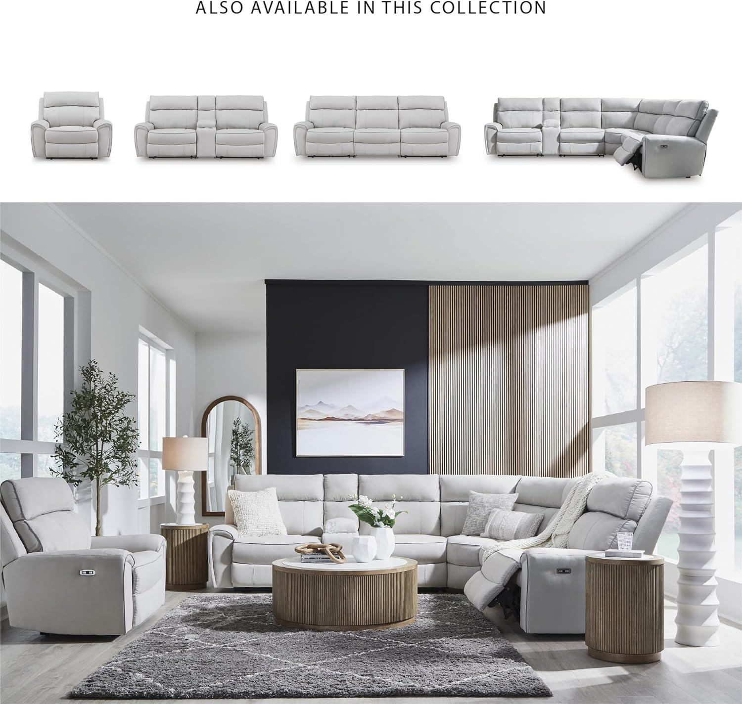 imageSignature Design by Ashley Tealwell Contemporary Power Recliner with Adjustable Headrest and USB Charging Port Light Gray