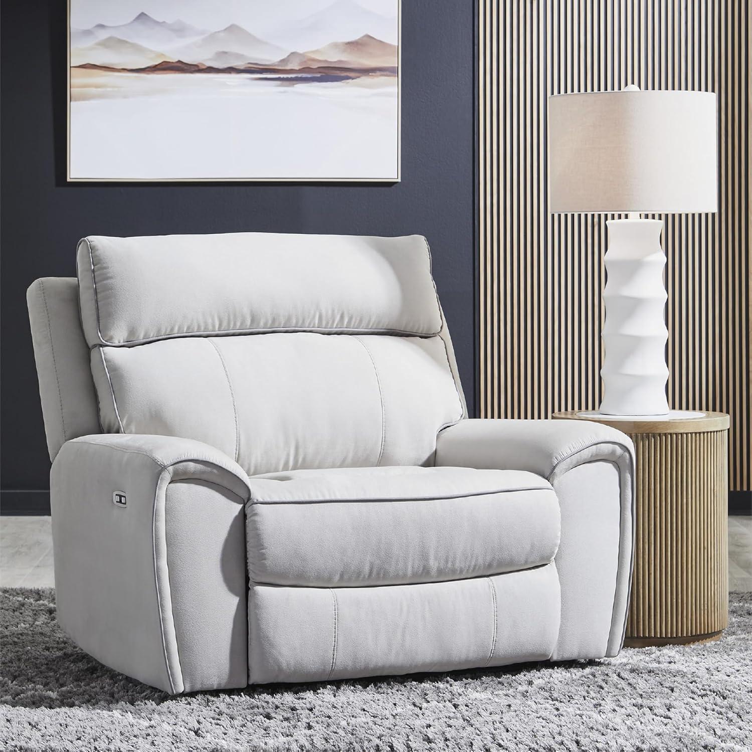 imageSignature Design by Ashley Tealwell Contemporary Power Recliner with Adjustable Headrest and USB Charging Port Light Gray