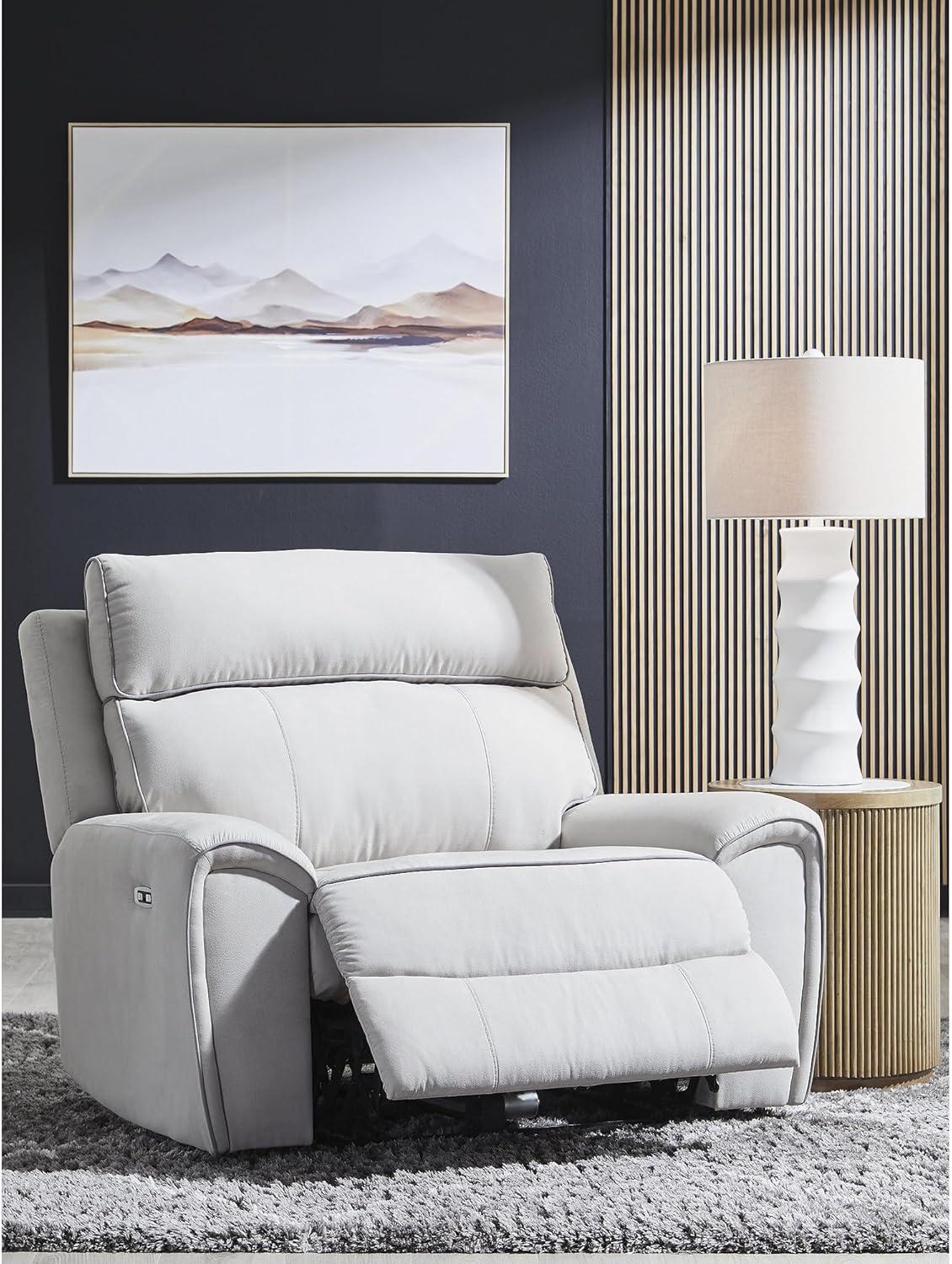 imageSignature Design by Ashley Tealwell Contemporary Power Recliner with Adjustable Headrest and USB Charging Port Light Gray