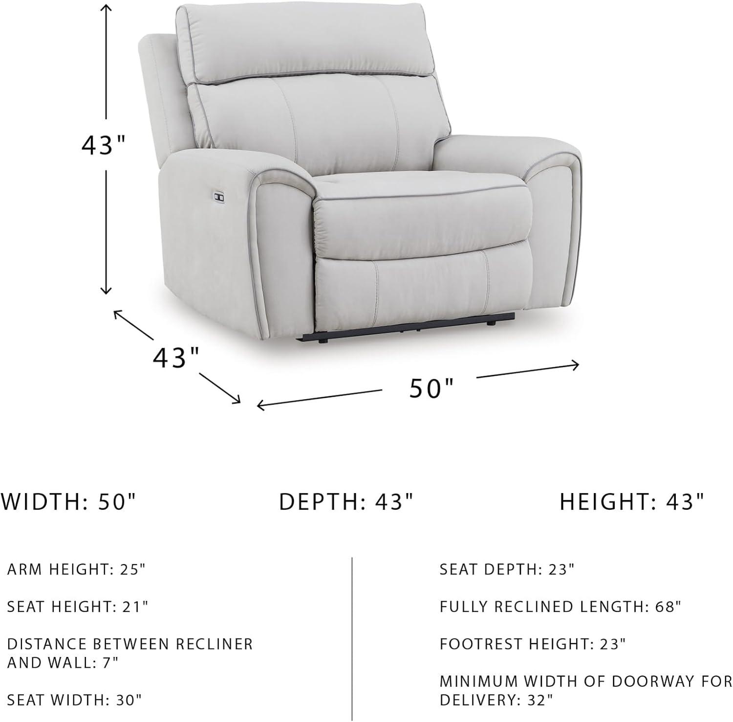imageSignature Design by Ashley Tealwell Contemporary Power Recliner with Adjustable Headrest and USB Charging Port Light Gray