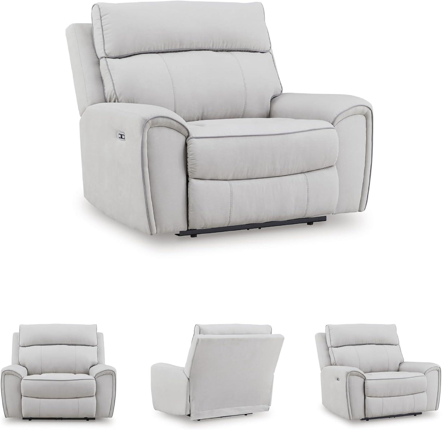 imageSignature Design by Ashley Tealwell Contemporary Power Recliner with Adjustable Headrest and USB Charging Port Light Gray