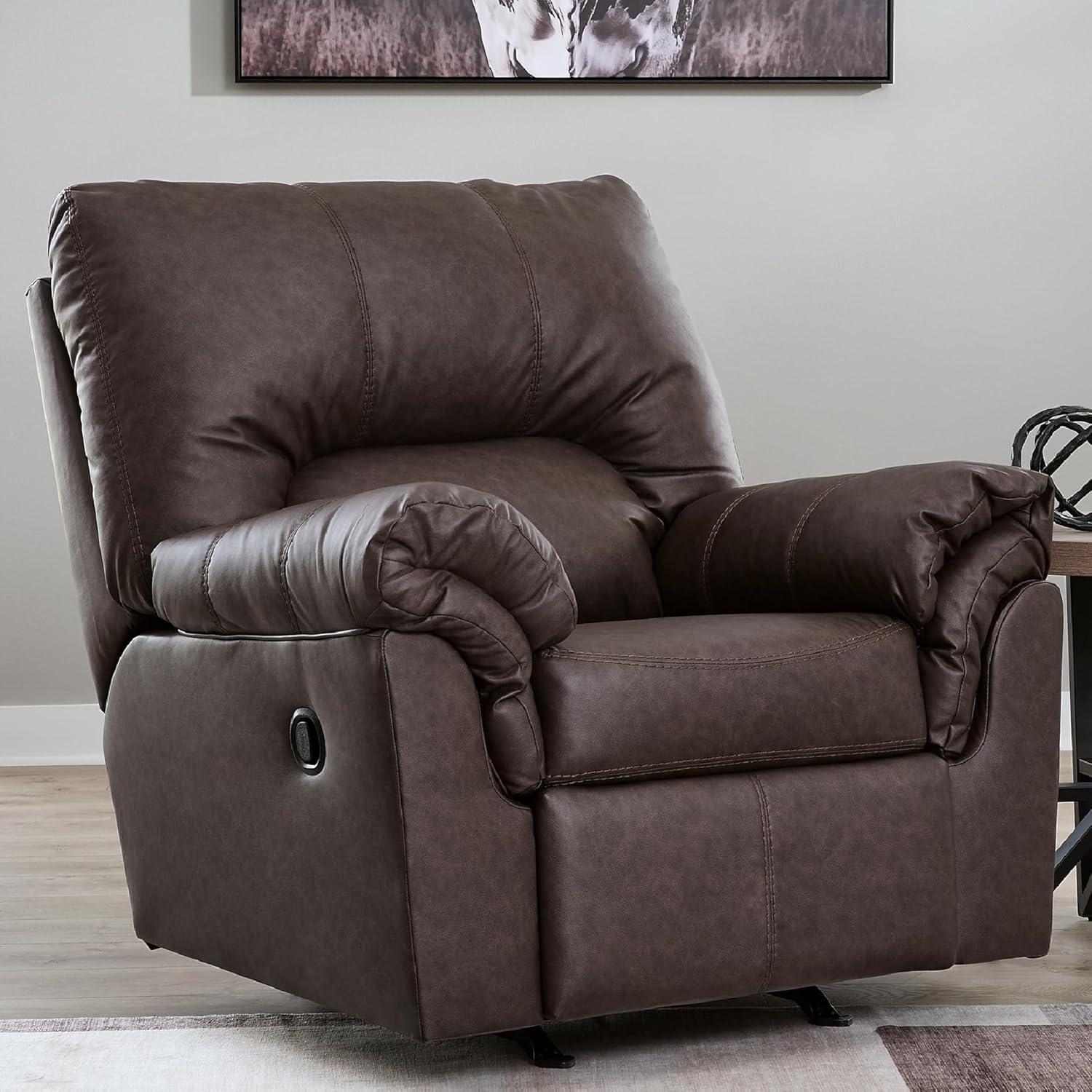 imageSignature Design by Ashley Walker Point Contemporary Faux Leather Rocker Recliner with Arm Rest Dark Brown