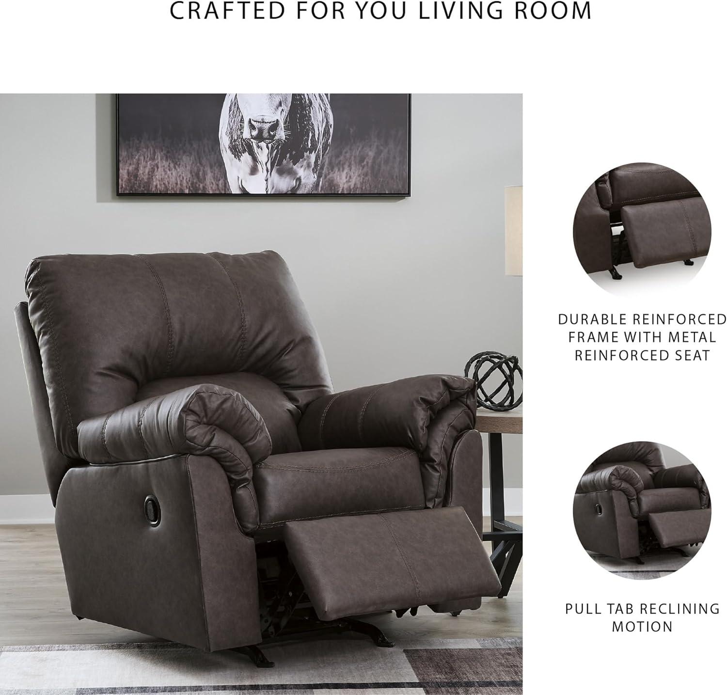 imageSignature Design by Ashley Walker Point Contemporary Faux Leather Rocker Recliner with Arm Rest Dark Brown
