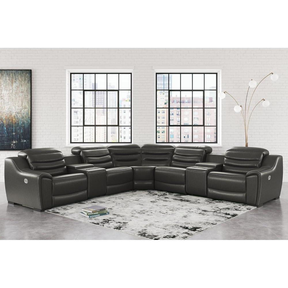 imageSignature Design by Ashley Center Line Casual Power Recliner with Adjustable Headrest Dark Gray7Piece Power Reclining Sectional