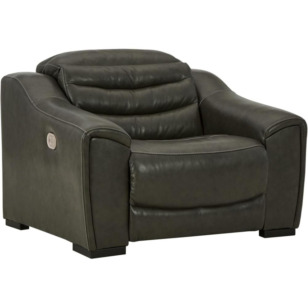 imageSignature Design by Ashley Center Line Casual Power Recliner with Adjustable Headrest Dark GrayPower Recliner