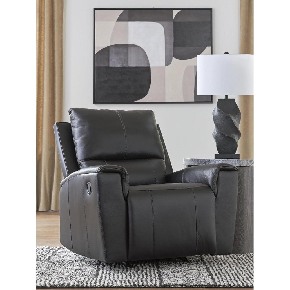 imageSignature Design by Ashley Glassmere Contemporary Leather Match Rocker Recliner with Arm Rest Black