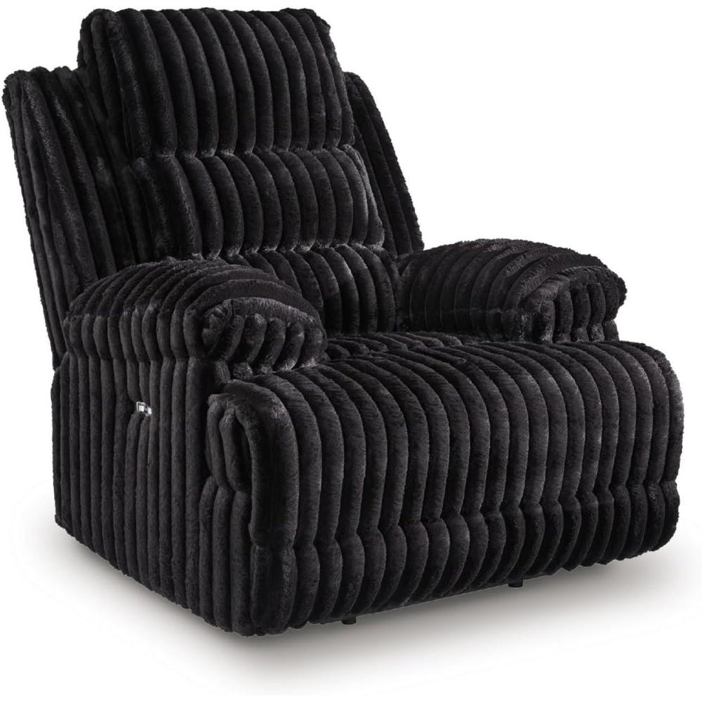 imageSignature Design by Ashley Higgesbee Modern Power Recliner with USB Port and PillowTop Armrest Light GrayBlack