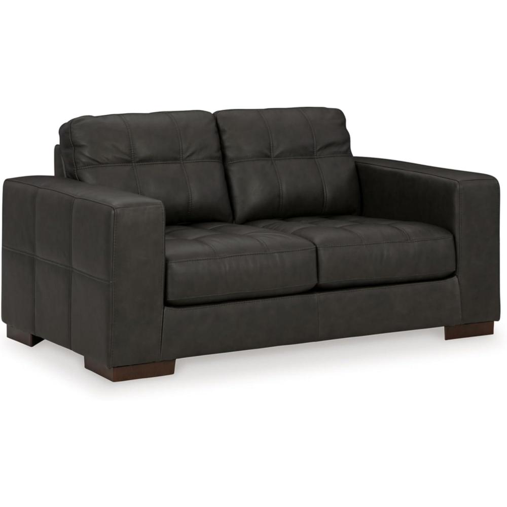 imageSignature Design by Ashley Lombardia Contemporary Leather Match Loveseat Light BrownBlack