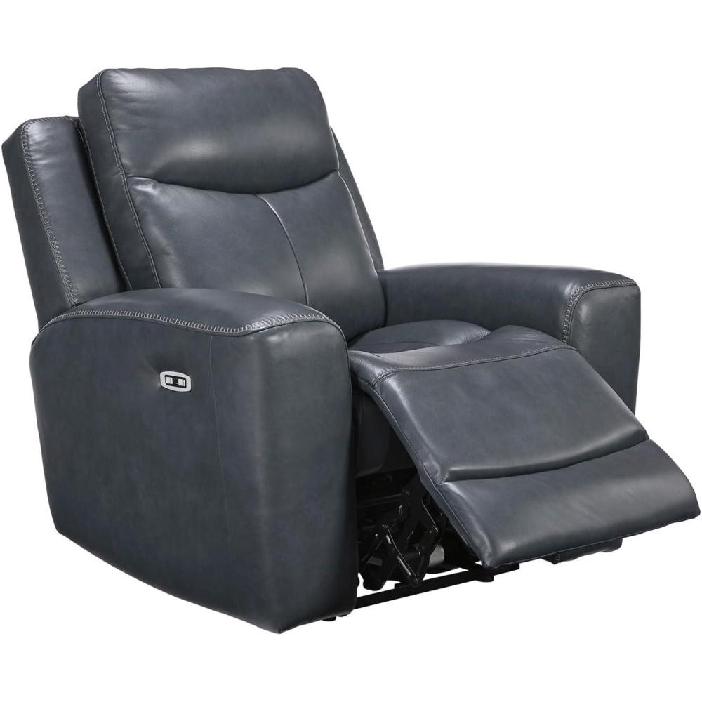 imageSignature Design by Ashley Mighty Moves Urban Leather Match Power Recliner Adjustable Headrest USB Charging Port and Storage Blue
