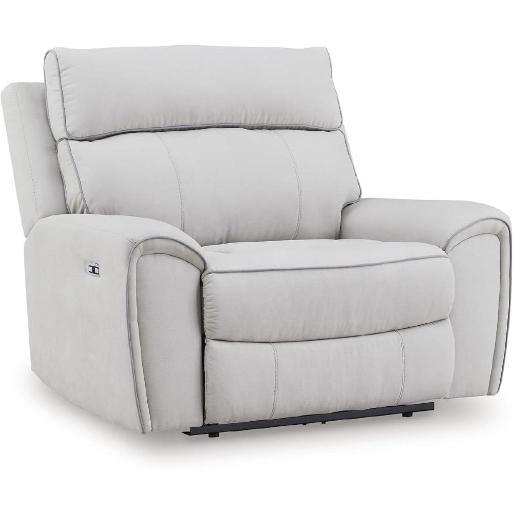 imageSignature Design by Ashley Tealwell Contemporary Power Recliner with Adjustable Headrest and USB Charging Port Light Gray