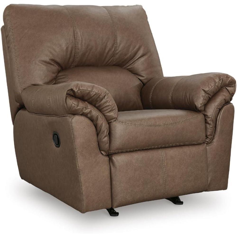 imageSignature Design by Ashley Walker Point Contemporary Faux Leather Rocker Recliner with Arm Rest Light Brown
