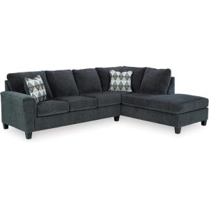 Signature Design by Ashley Abinger Contemporary L-Shaped 2-Piece Sleeper Sectional with Chaise, Bi-Fold Memory Foam Mattress, Loose Seat Cushions and 2 Accent Pillows, Full, Gray(Grey)