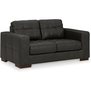 Signature Design by Ashley Lombardia Contemporary Leather Match Loveseat, Light Brown(Black)