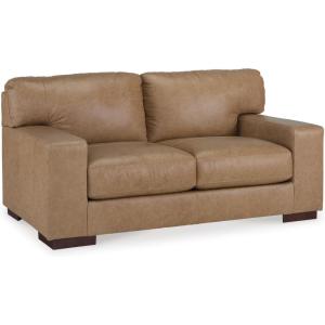 Signature Design by Ashley Lombardia Contemporary Leather Match Loveseat, Light Brown(Light Brown)