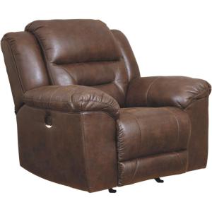 Signature Design by Ashley Stoneland Faux Leather Manual Pull Tab Rocker Recliner, Light Brown(Brown)