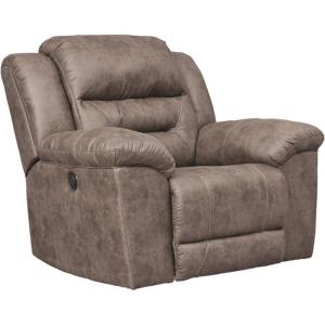 Signature Design by Ashley Stoneland Faux Leather Manual Pull Tab Rocker Recliner, Light Brown(Grey)