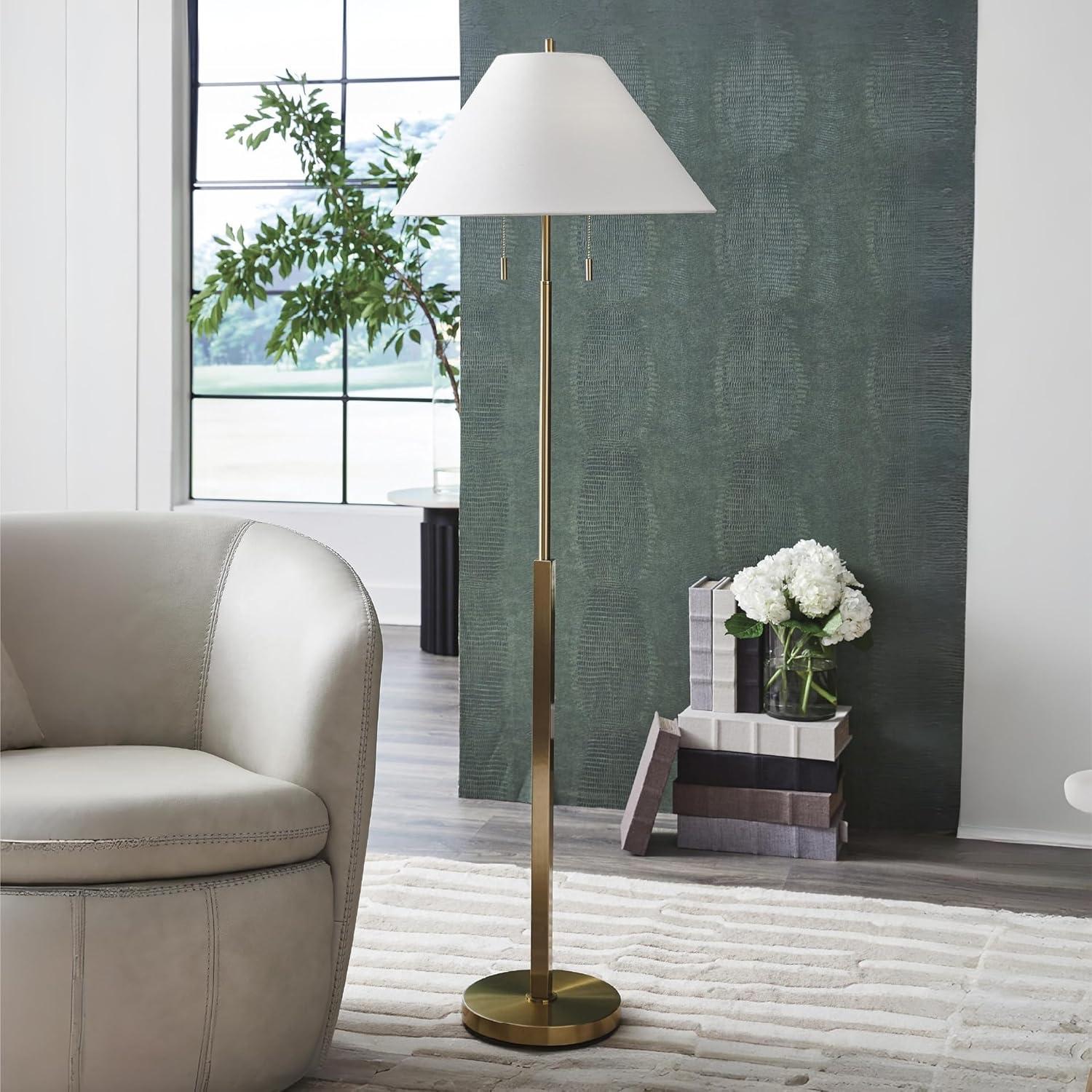 imageSignature Design by Ashley Haigwood Modern Tall Floor Lamp with Empire Shade Gold