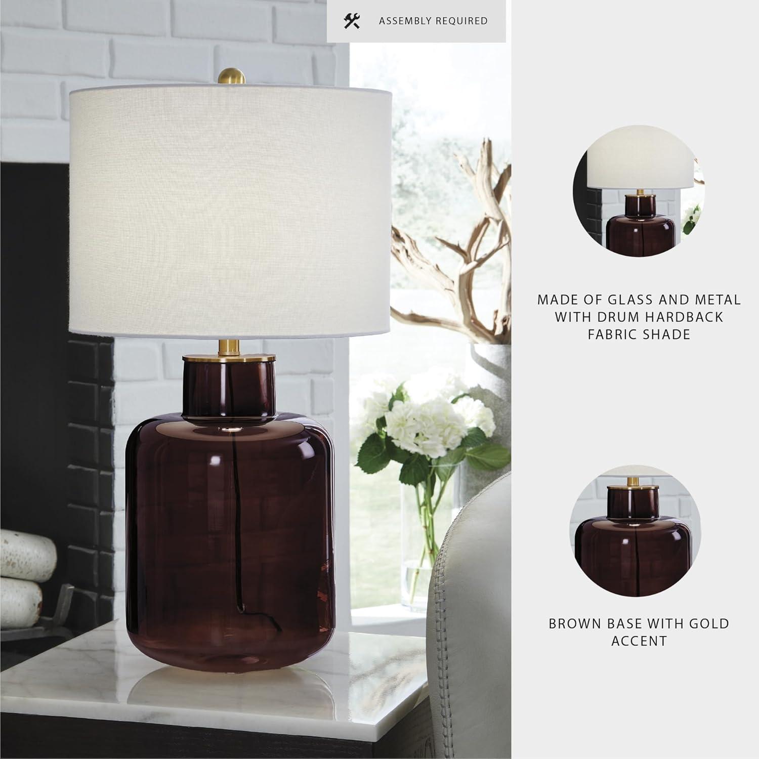 imageSignature Design by Ashley Mette Modern Table Lamp with 3Way Switch and Drum Shade Dark Brown ampamp Gold