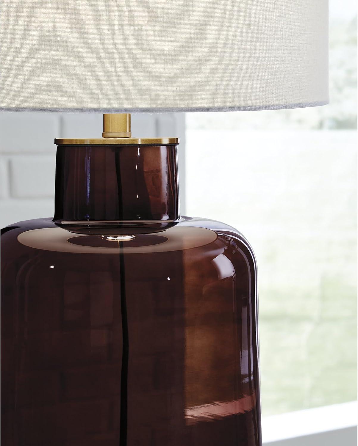 imageSignature Design by Ashley Mette Modern Table Lamp with 3Way Switch and Drum Shade Dark Brown ampamp Gold