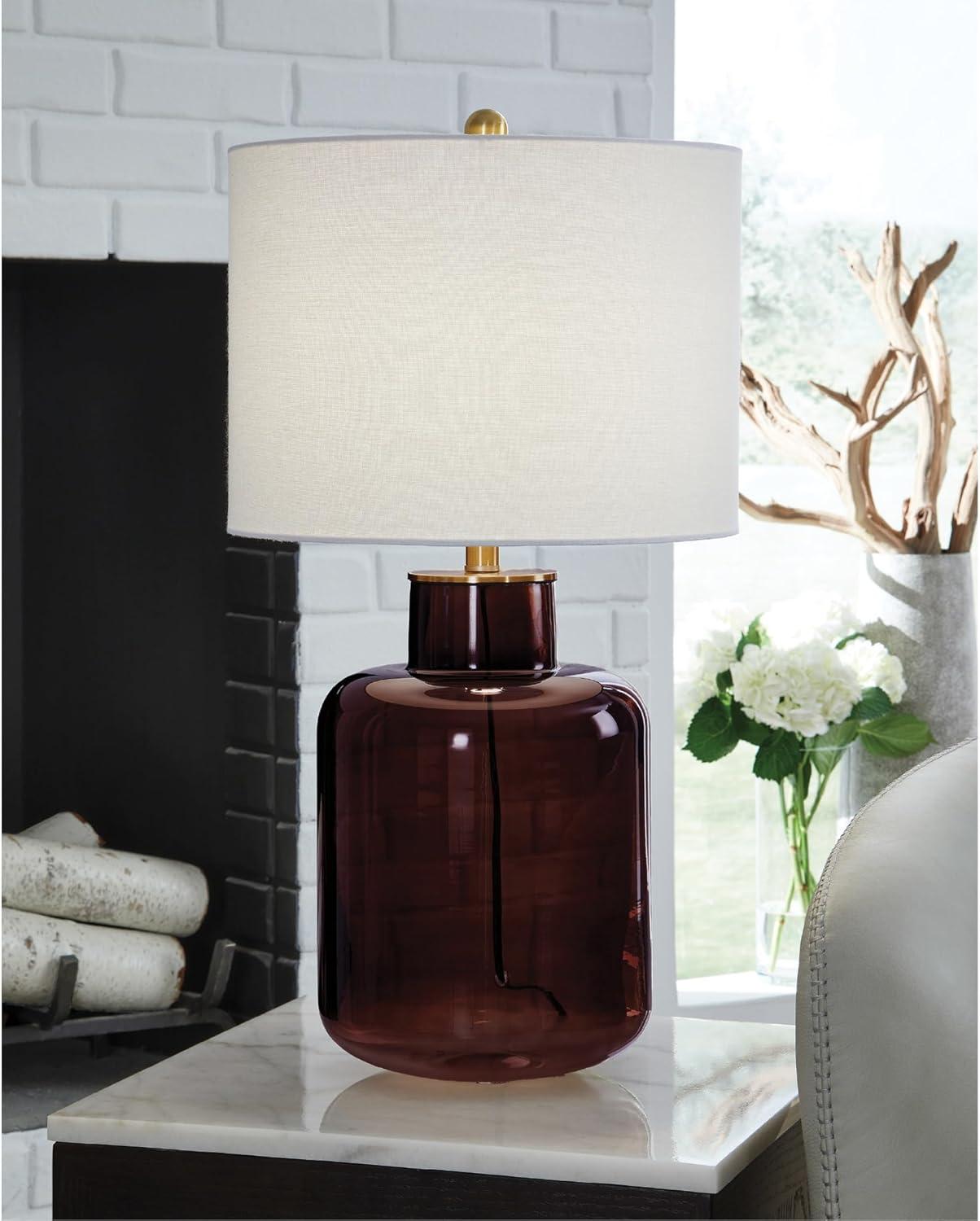 imageSignature Design by Ashley Mette Modern Table Lamp with 3Way Switch and Drum Shade Dark Brown ampamp Gold