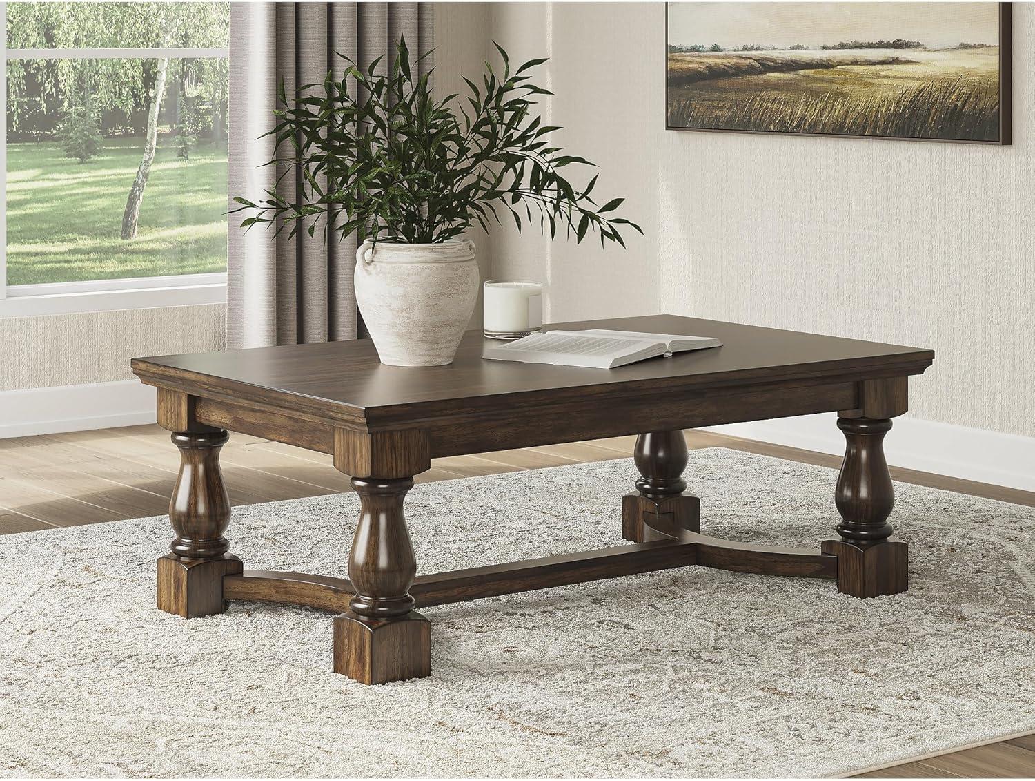 imageSignature Design by Ashley Sturlayne Transitional Coffee Table with Trestle Base Dark Brown