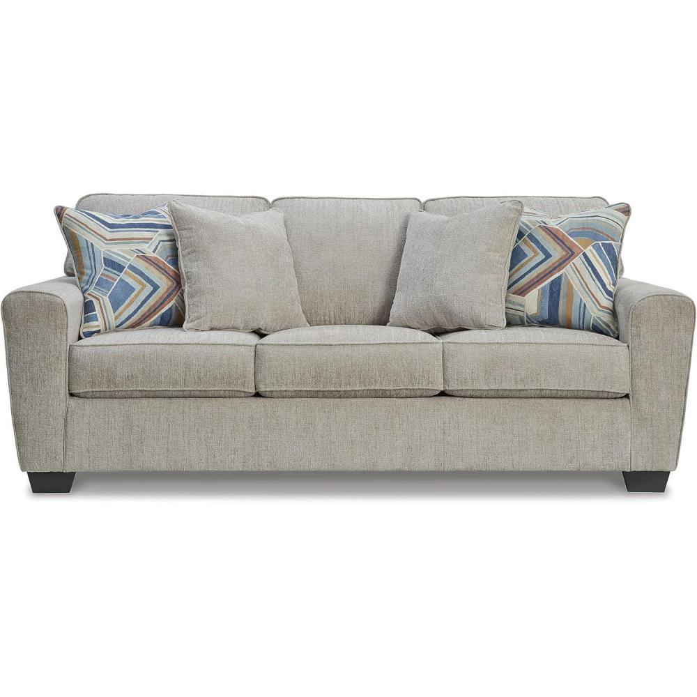imageSignature Design by Ashley Cashton Contemporary Anti Sag Sofa with Loose Seat Cushion and 2 Accent Pillows Light Gray