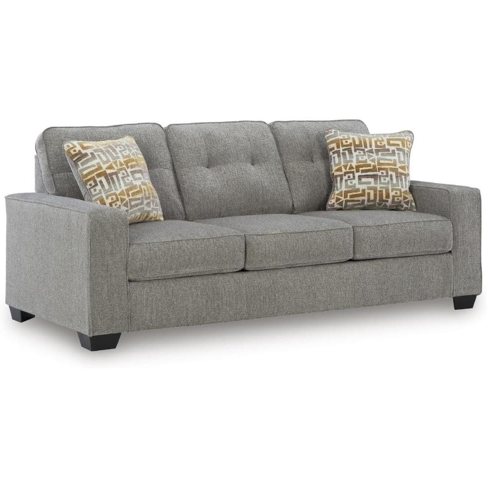 imageSignature Design by Ashley Fanciful Classic Sofa Sleeper with Tufted Cushion Removable Cushion and BiFold Memory Foam Mattress Queen Light GrayLight Gray