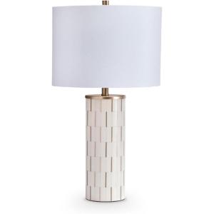 Signature Design by Ashley Faridworth Contemporary Table Lamp with 3-Way Switch and Drum Shade, White & Gold