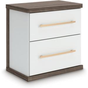 Signature Design by Ashley Nendalane Minimalist 2-Drawer Nightstand with Storage and USB Port, White & Dark Brown
