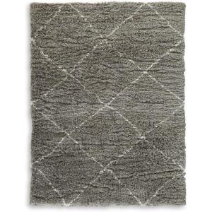 Signature Design by Ashley Wrenlow Casual Indoor Stain Resistant Geometric 5 x 7 Shag Rug, Gray & White(Gray & White)