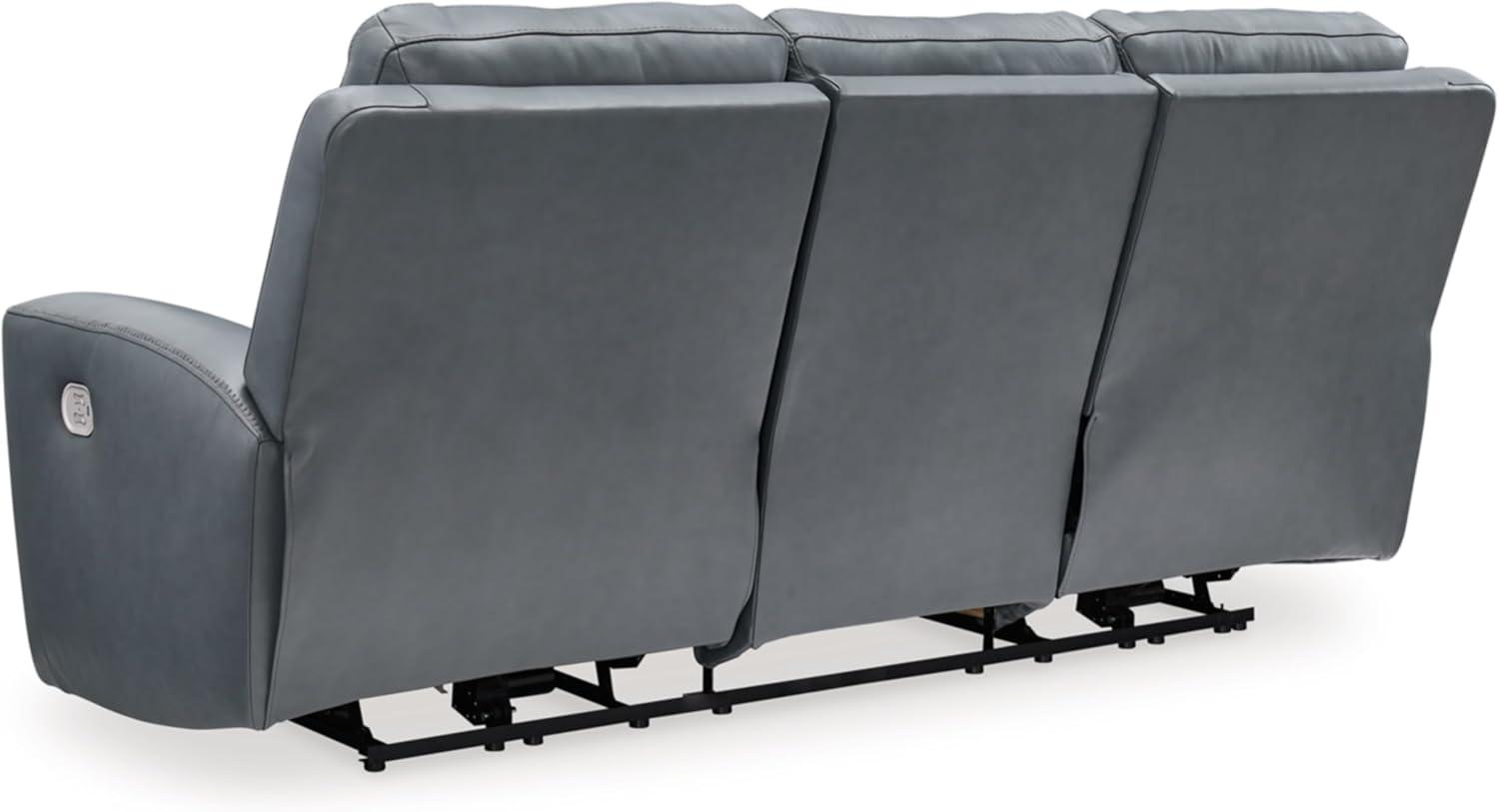 imageSignature Design by Ashley Mindanao Contemporary Leather Match Upholstered Power Reclining Sofa with Adjustable Headrest and USB Ports Gray