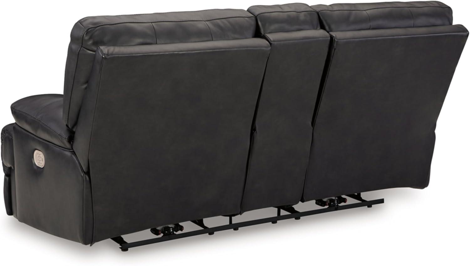 imageSignature Design by Ashley Mountainous Modern Leather Match Wall Hugger Power Reclining Loveseat with Adjustable Headrest USB Ports Storage and Cup Holders Black