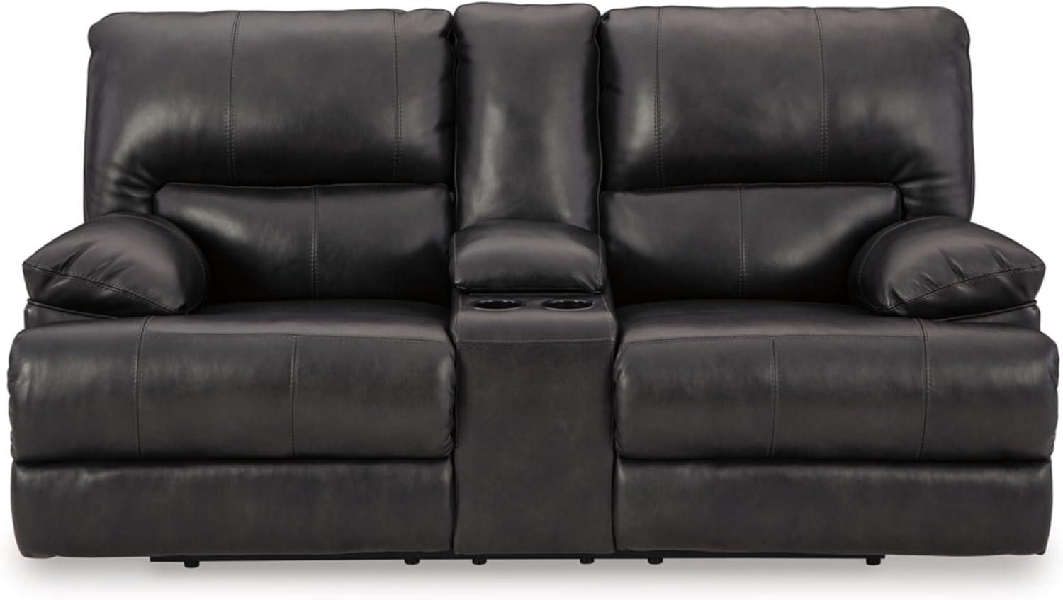 imageSignature Design by Ashley Mountainous Modern Leather Match Wall Hugger Power Reclining Loveseat with Adjustable Headrest USB Ports Storage and Cup Holders Black