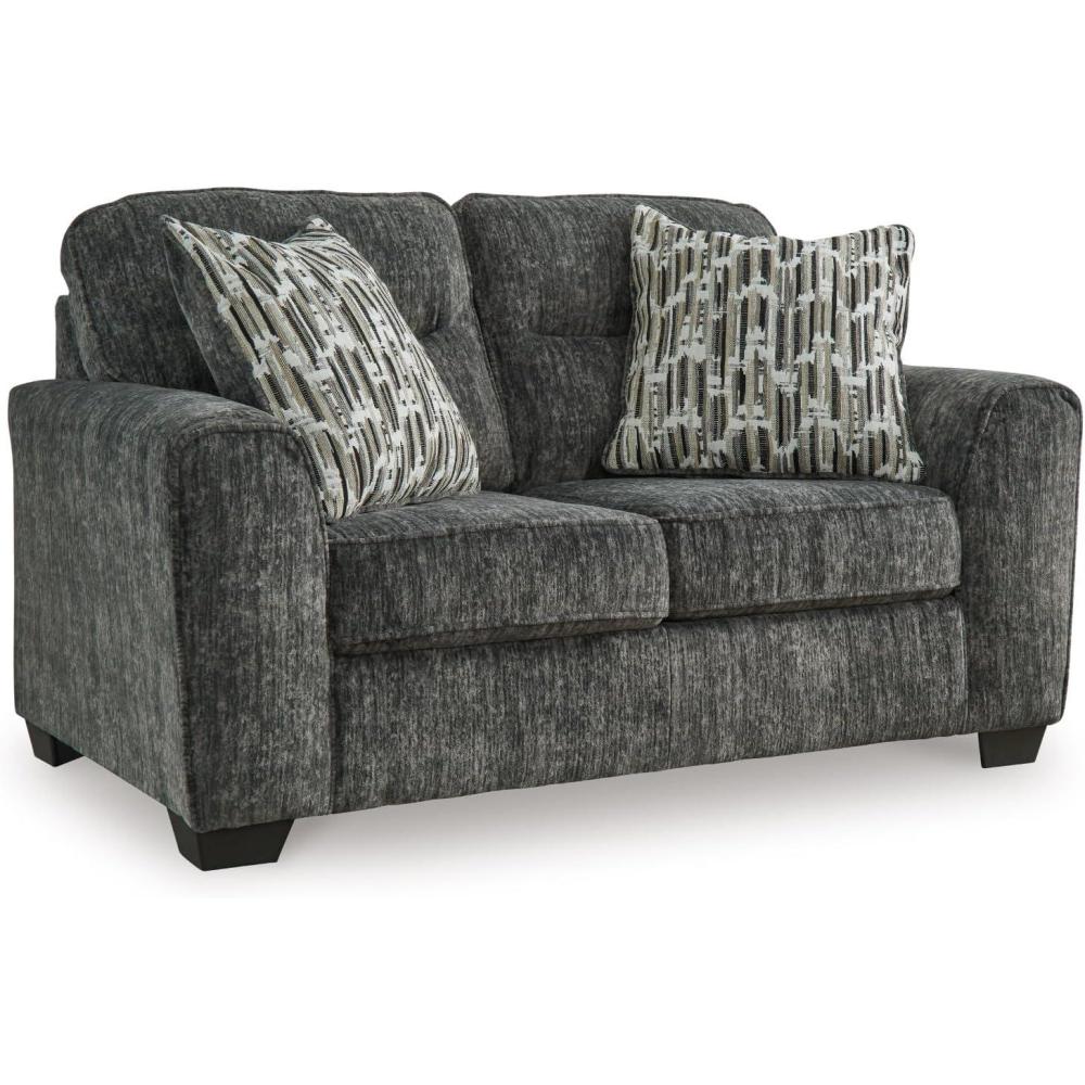 imageSignature Design by Ashley Lonoke Modern Loveseat with 2 Accent Pillows Gray