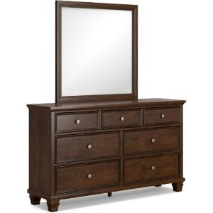 Signature Design by Ashley Danabrin Casual 7-Drawer Dresser and Mirror with Safety Stop, Dark Brown(Dark Brown)