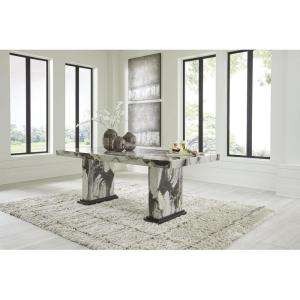 Signature Design by Ashley Jazmore Contemporary Dining Table with Double Pedestal Base, Dark Brown & Beige