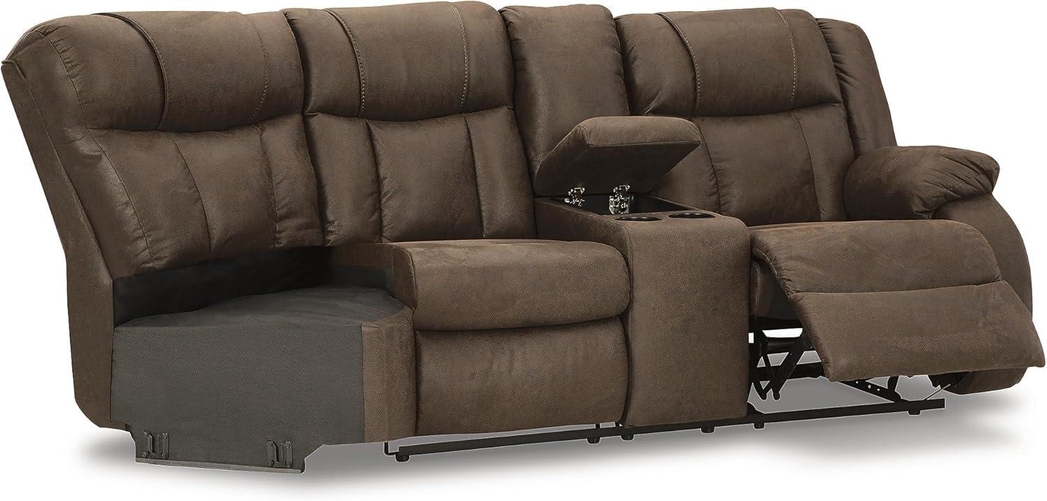 imageSignature Design by Ashley Casual Trail Boys LShape LeftArm Facing 2Piece Faux Leather Reclining Sectional with Cup Holder and Storage Console Dark Brown2Piece Reclining Sectional