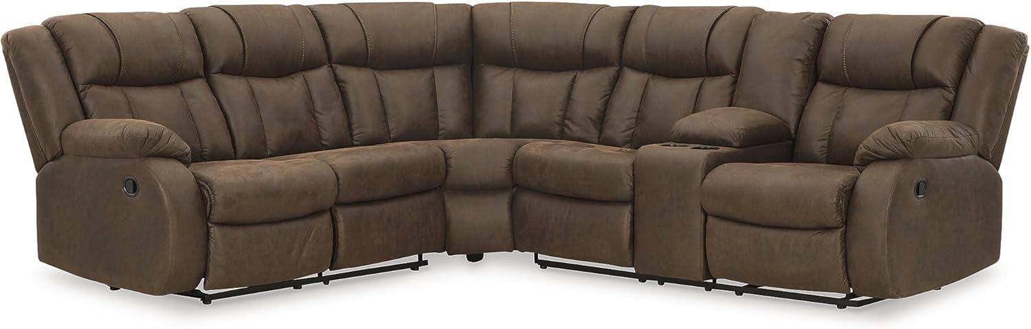 imageSignature Design by Ashley Casual Trail Boys LShape LeftArm Facing 2Piece Faux Leather Reclining Sectional with Cup Holder and Storage Console Dark Brown2Piece Reclining Sectional