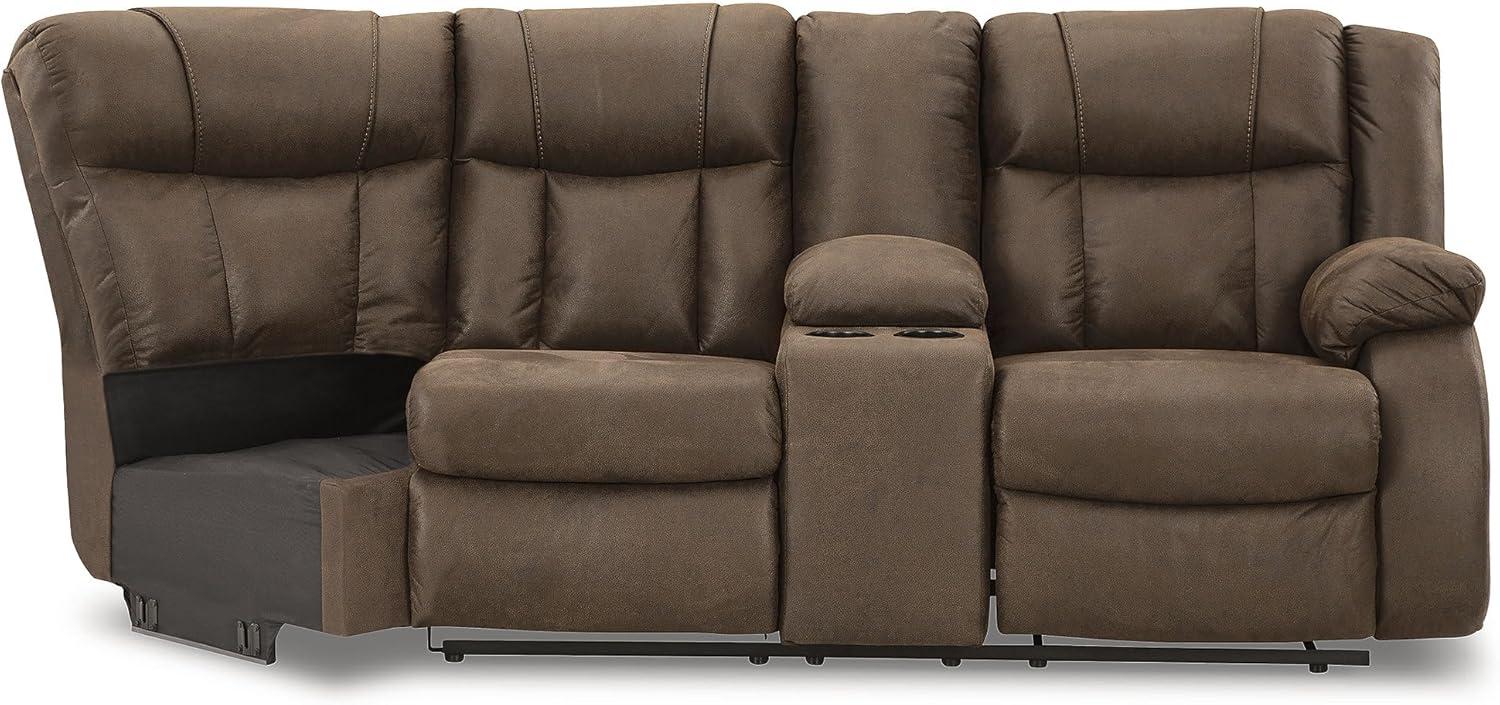 imageSignature Design by Ashley Casual Trail Boys LShape LeftArm Facing 2Piece Faux Leather Reclining Sectional with Cup Holder and Storage Console Dark Brown2Piece Reclining Sectional