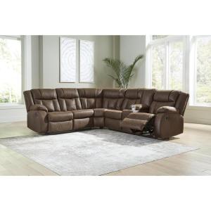 Signature Design by Ashley Casual Trail Boys L-Shape Left-Arm Facing 2-Piece Faux Leather Reclining Sectional with Cup Holder and Storage Console, Dark Brown(2-Piece Reclining Sectional)